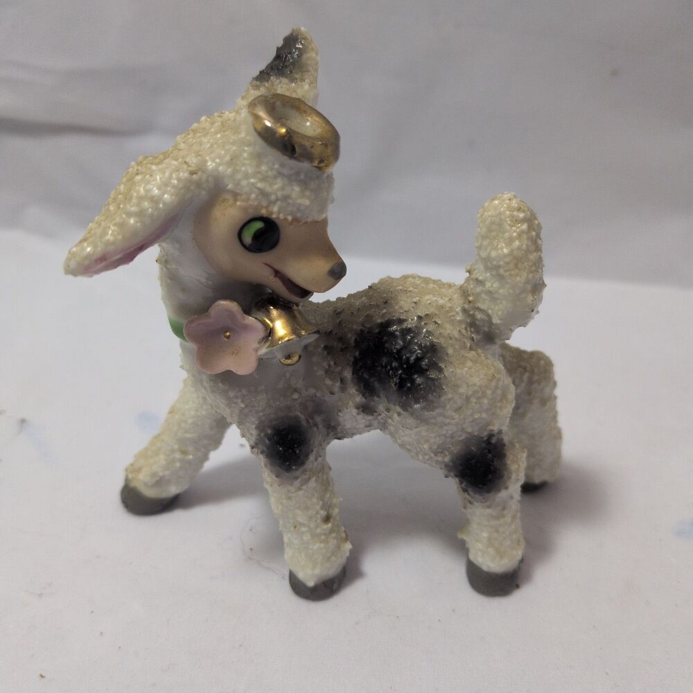 Vilth Sugared Lamb Figure Halo Pink Flower Japan MCM Anthropomorphic Kitsch 50s